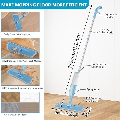 MEXERRIS Microfiber Spray Mop for Hardwood Floors | 3 Reusable Pads