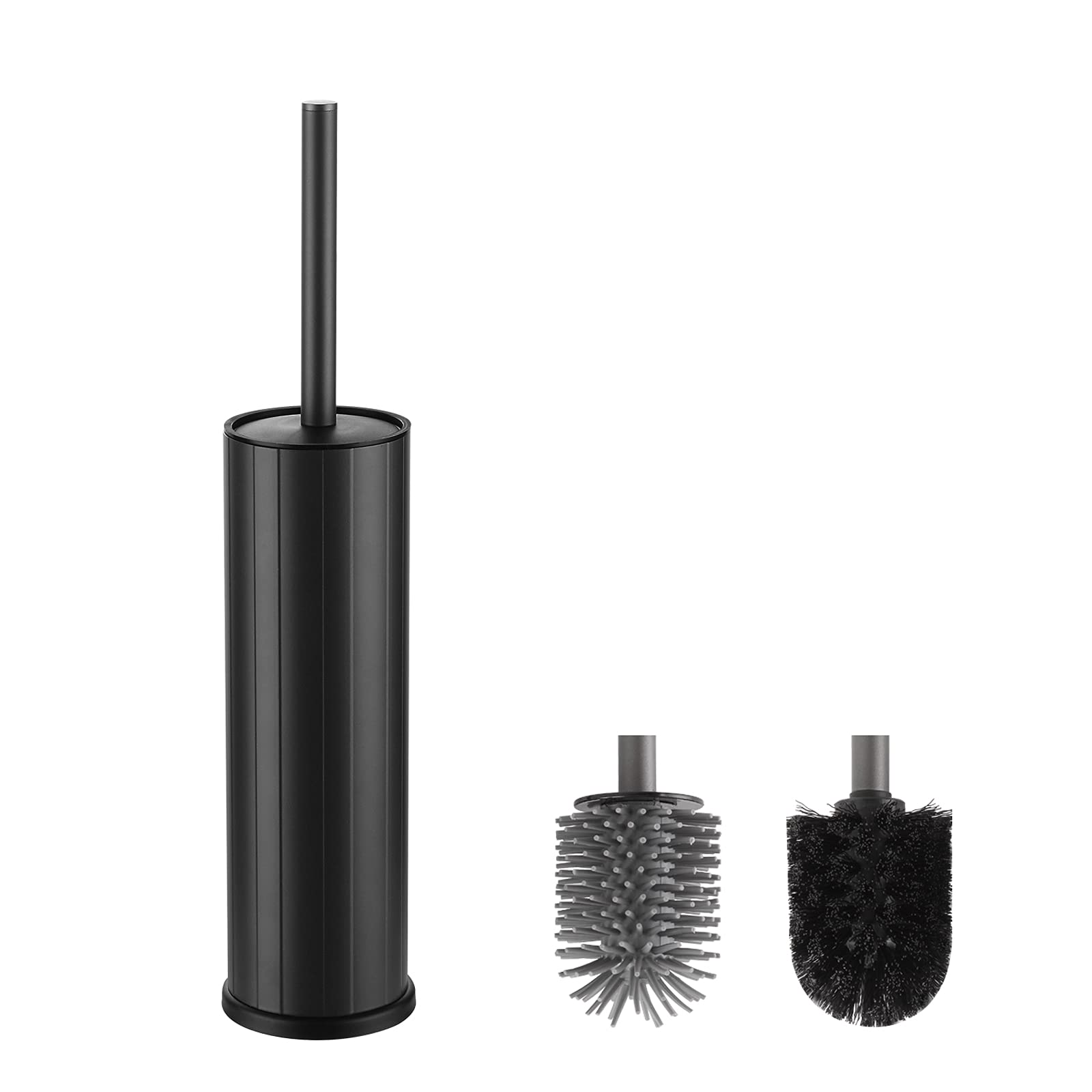 Black Aluminum Toilet Brush with Holder | 2 Brush Heads