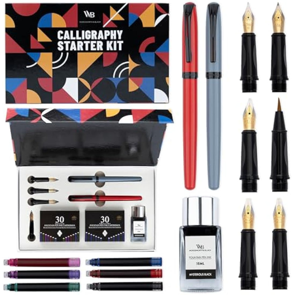 Wordsworth and Black Calligraphy Pen Set – Grey Kit with 60 Ink Cartridges