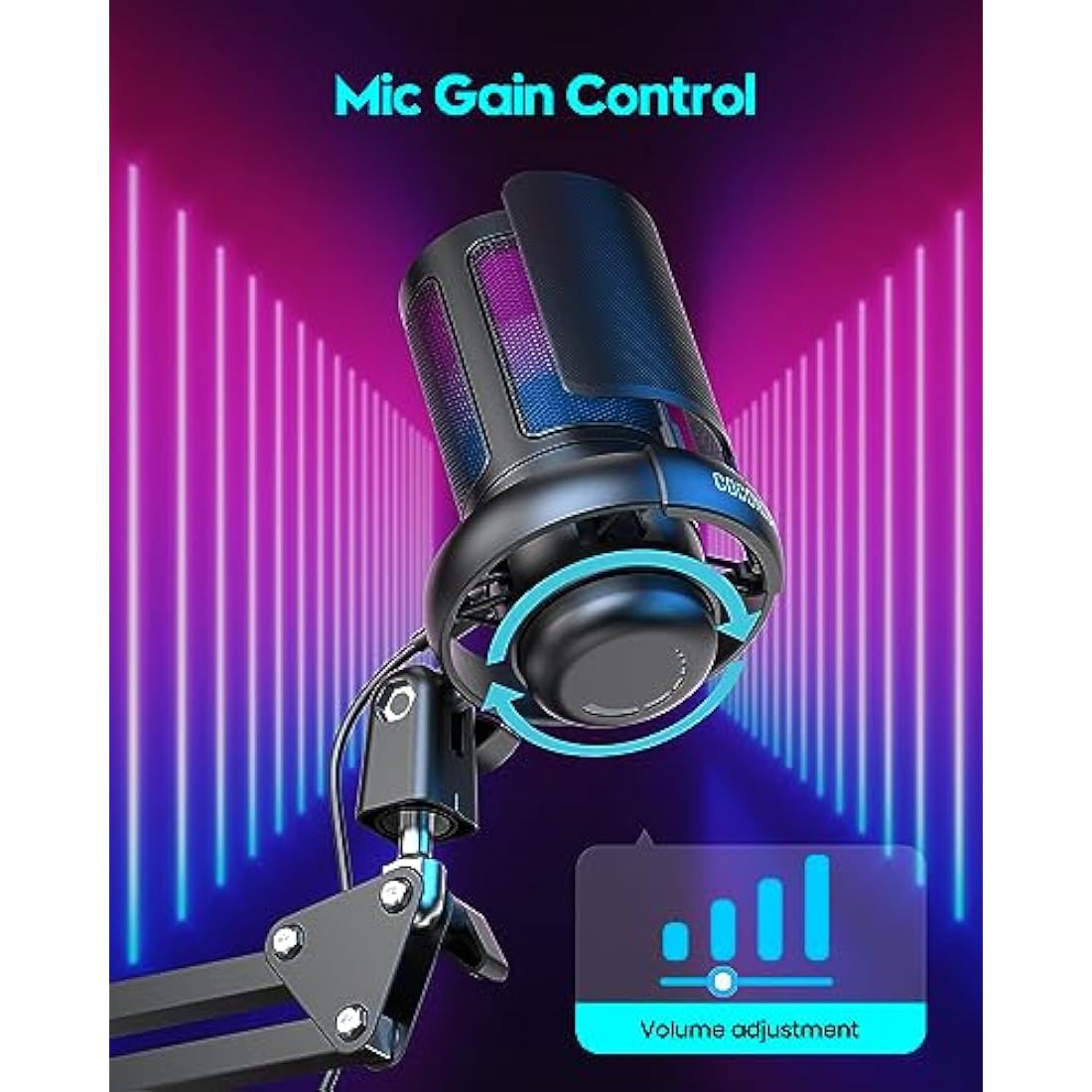 Jolof Store USB Gaming Microphone with Boom Arm – RGB Condenser Mic for PC
