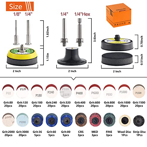 Tshya 270-Pack 2-Inch Sanding Discs Kit for Die Grinder & Rotary Tools