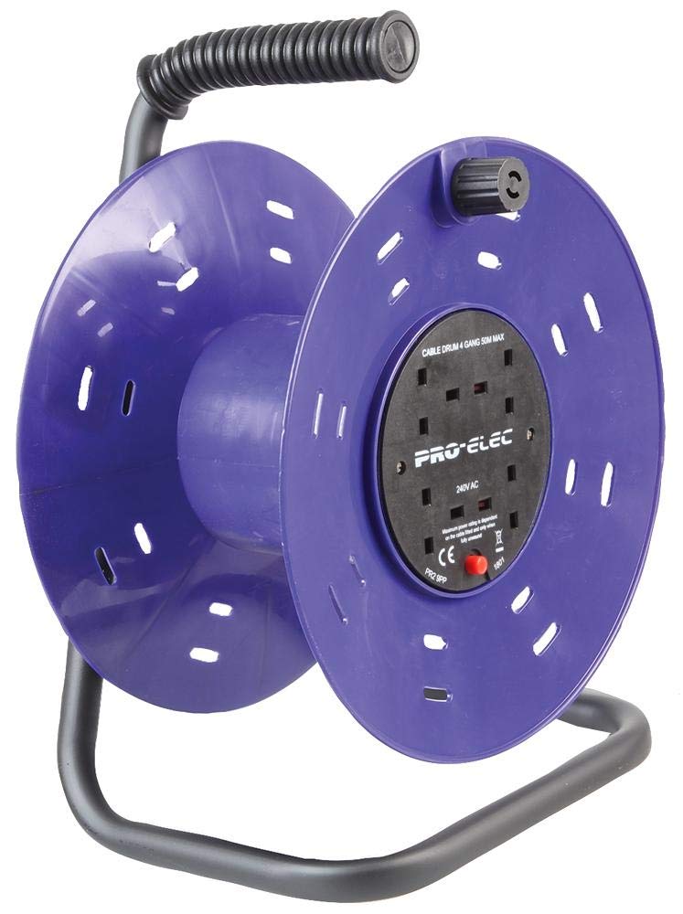 Pro Elec 4-Gang Plastic Empty Cable Reel Drum - 50m Cable Storage