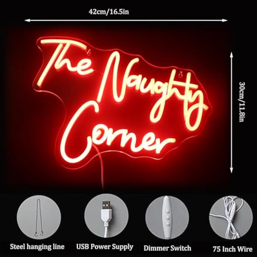 QiaoFei The Naughty Corner LED Neon Sign | USB Powered Wall Decor - Red