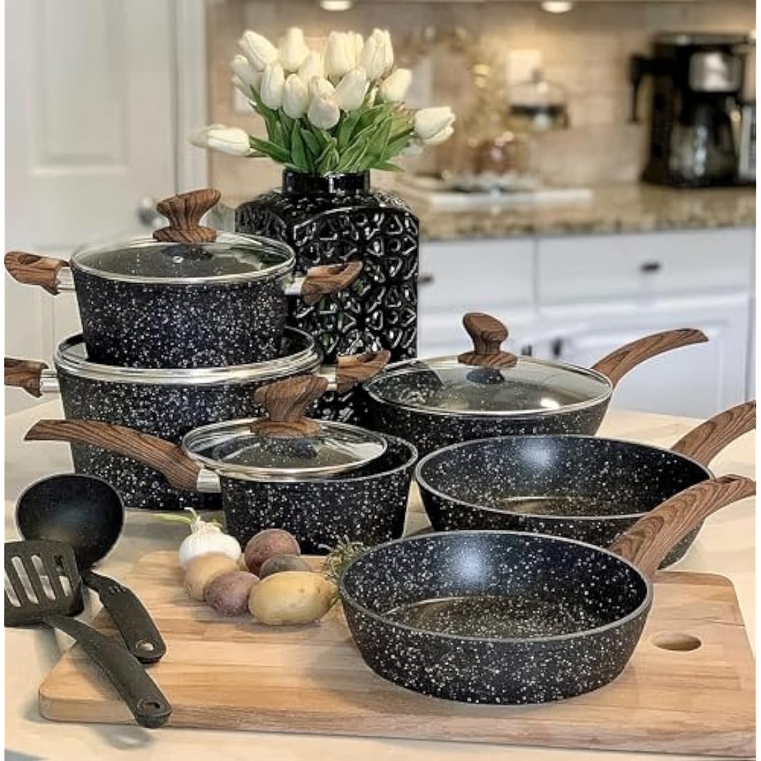 Kitchen Academy 12-Piece Nonstick Granite Cookware Set – Induction Pans