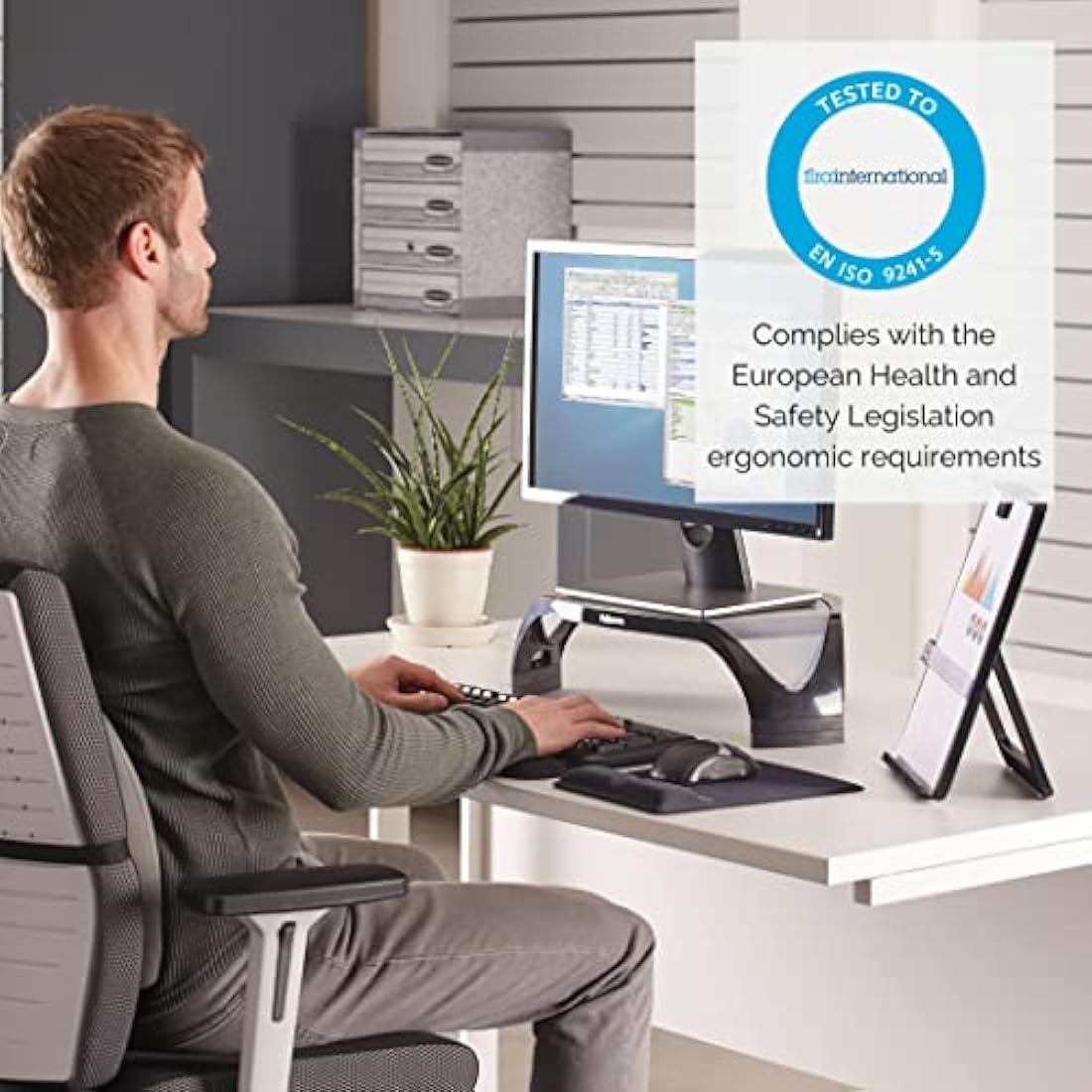 Fellowes Smart Suites Adjustable Monitor Stand – Ergonomic Black Riser