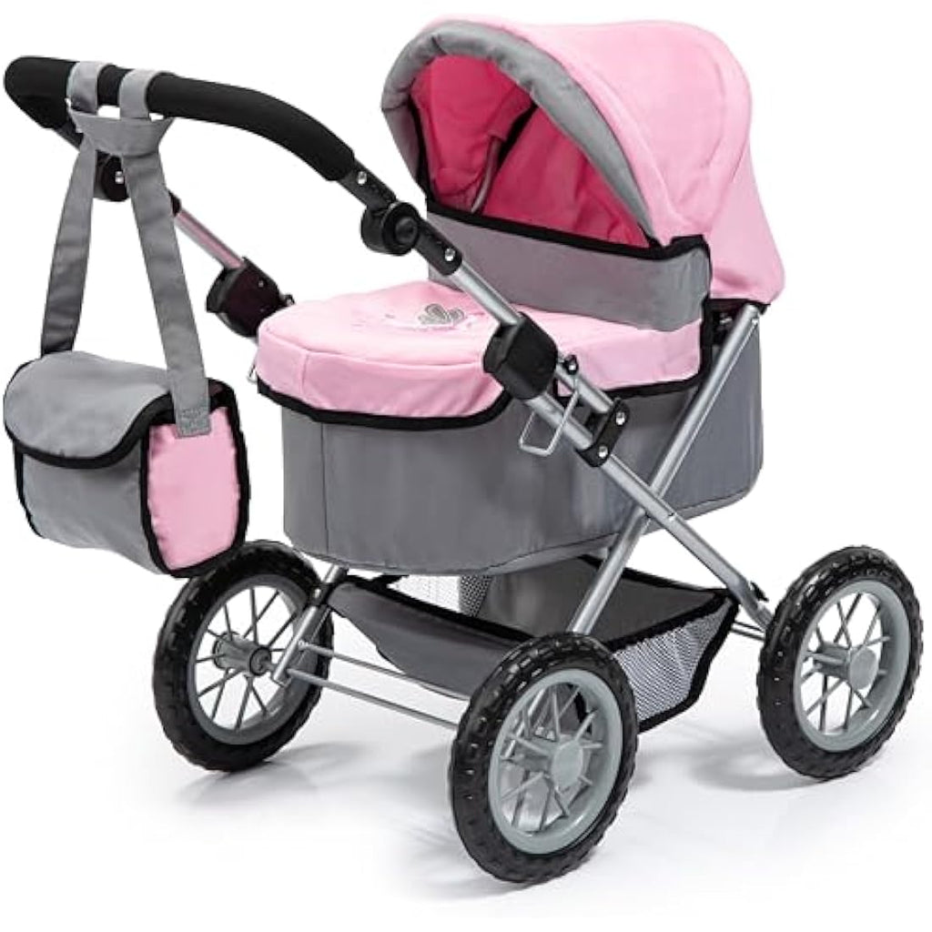 Bayer Design Dolls Pram Trendy – Foldable Toy Stroller, Grey-Pink Fairy