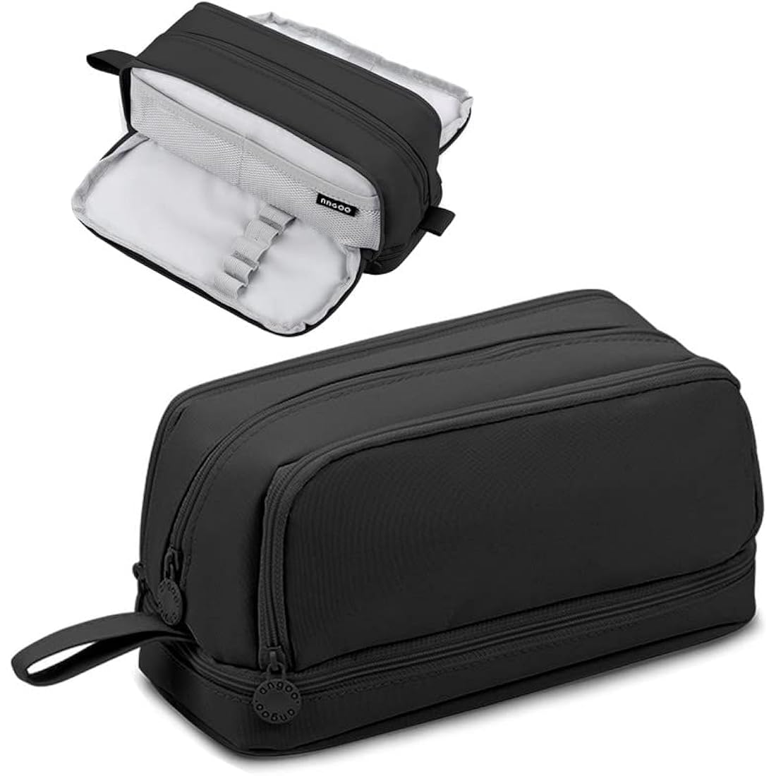 Tesmien Large Pencil Case | 4-Compartment Canvas Stationery Bag - Black