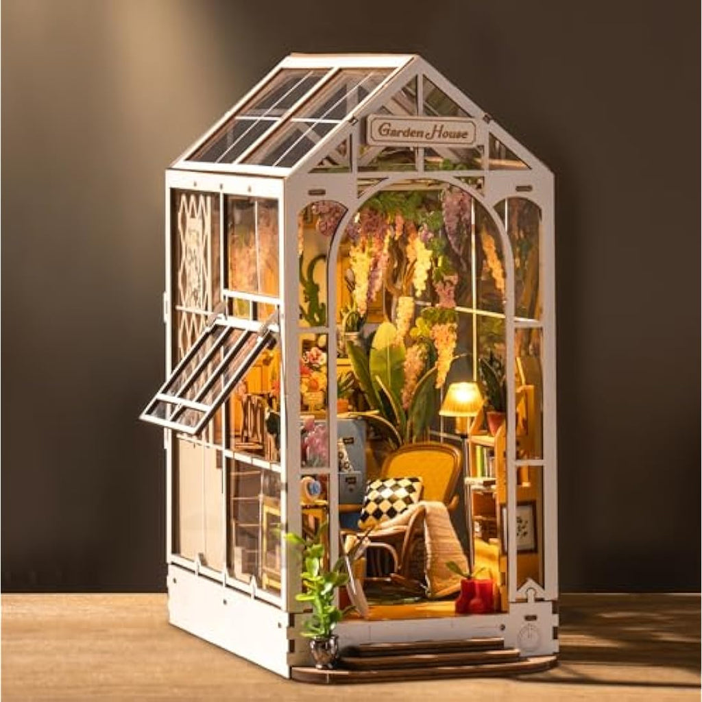 ROBOTIME Gardenhouse Book Nook Kit | DIY 3D Wooden Puzzle with LED