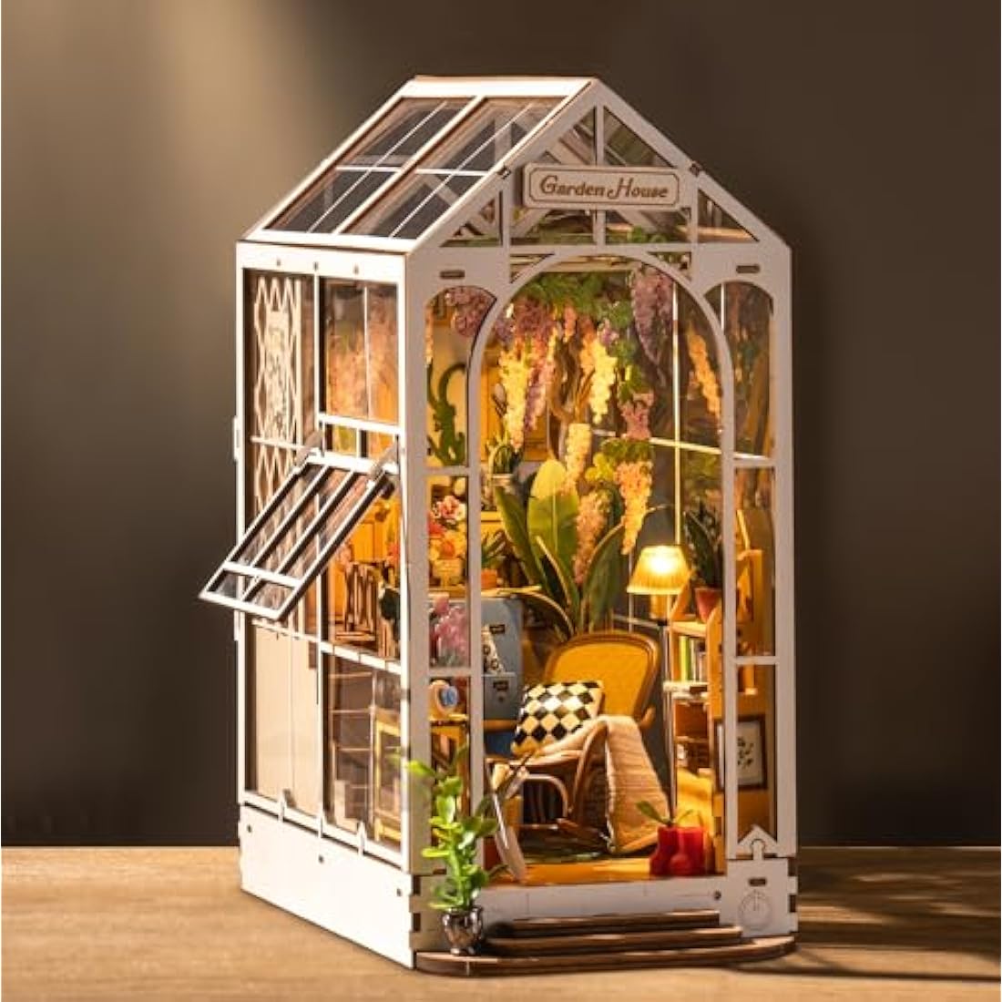 ROBOTIME Gardenhouse Book Nook Kit | DIY 3D Wooden Puzzle with LED