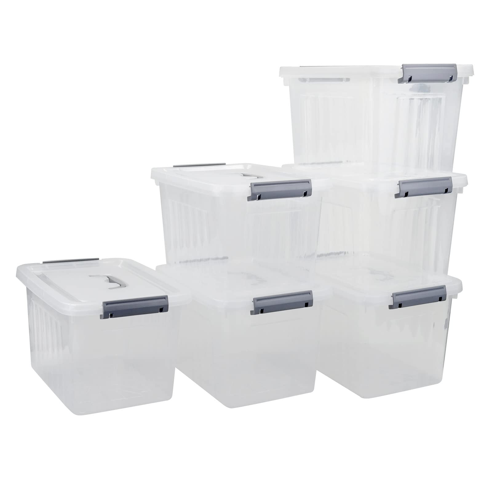 Gitany 12L Plastic Latching Storage Box with Lid, Clear 6-Pack Set