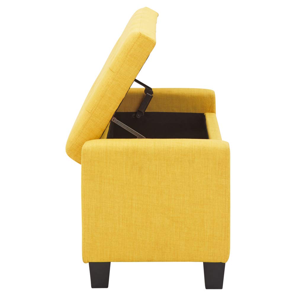 GFW Verona Ottoman Storage Box, Mustard Fabric Upholstered Blanket Box with Button Tufted Lid, Storage Bench with Hidden Storage and Wooden Feet - image 3