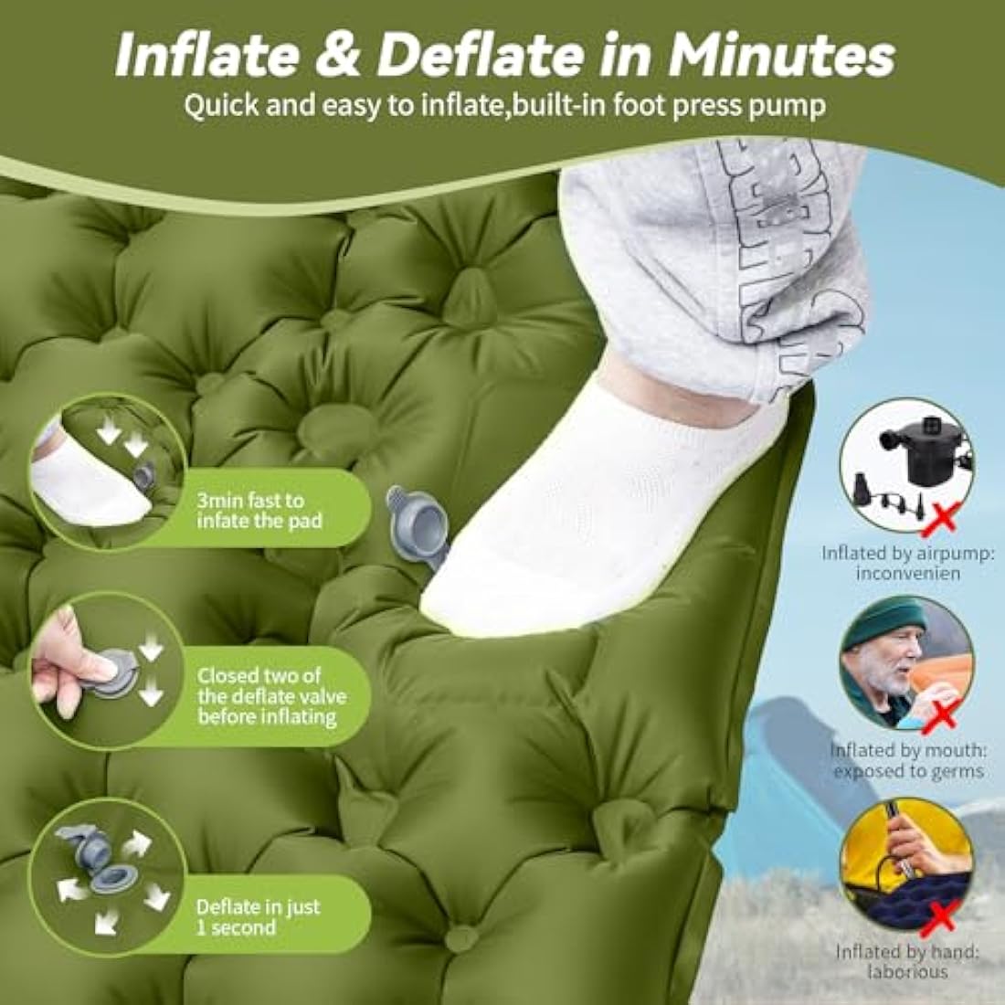 HiiPeak Double Camping Sleeping Pad | Ultralight Inflatable Mat with Pillow