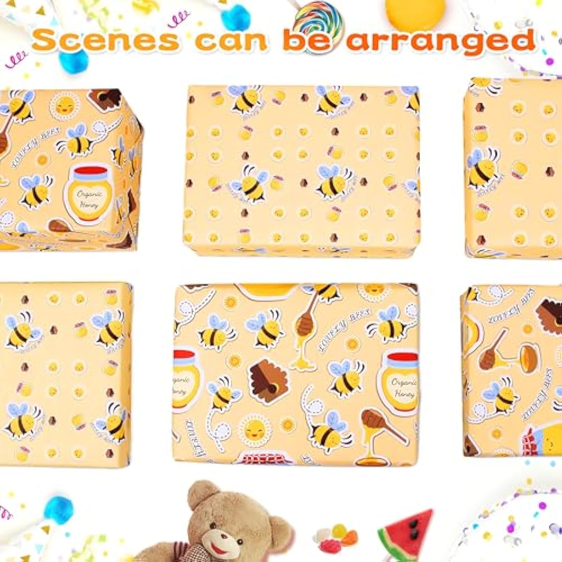 Bee Birthday Wrapping Paper - 4 Recycled Sheets with Tags