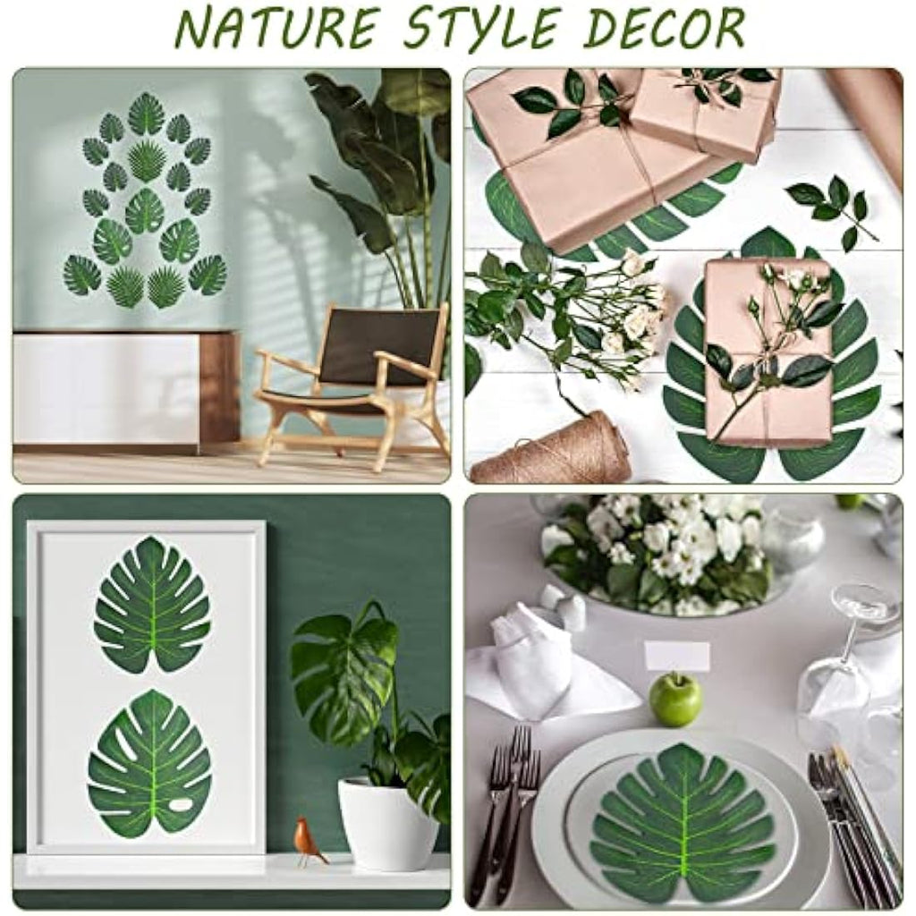 Bubuyun 48Pcs Artificial Tropical Monstera Palm Leaves for Jungle Party Decor