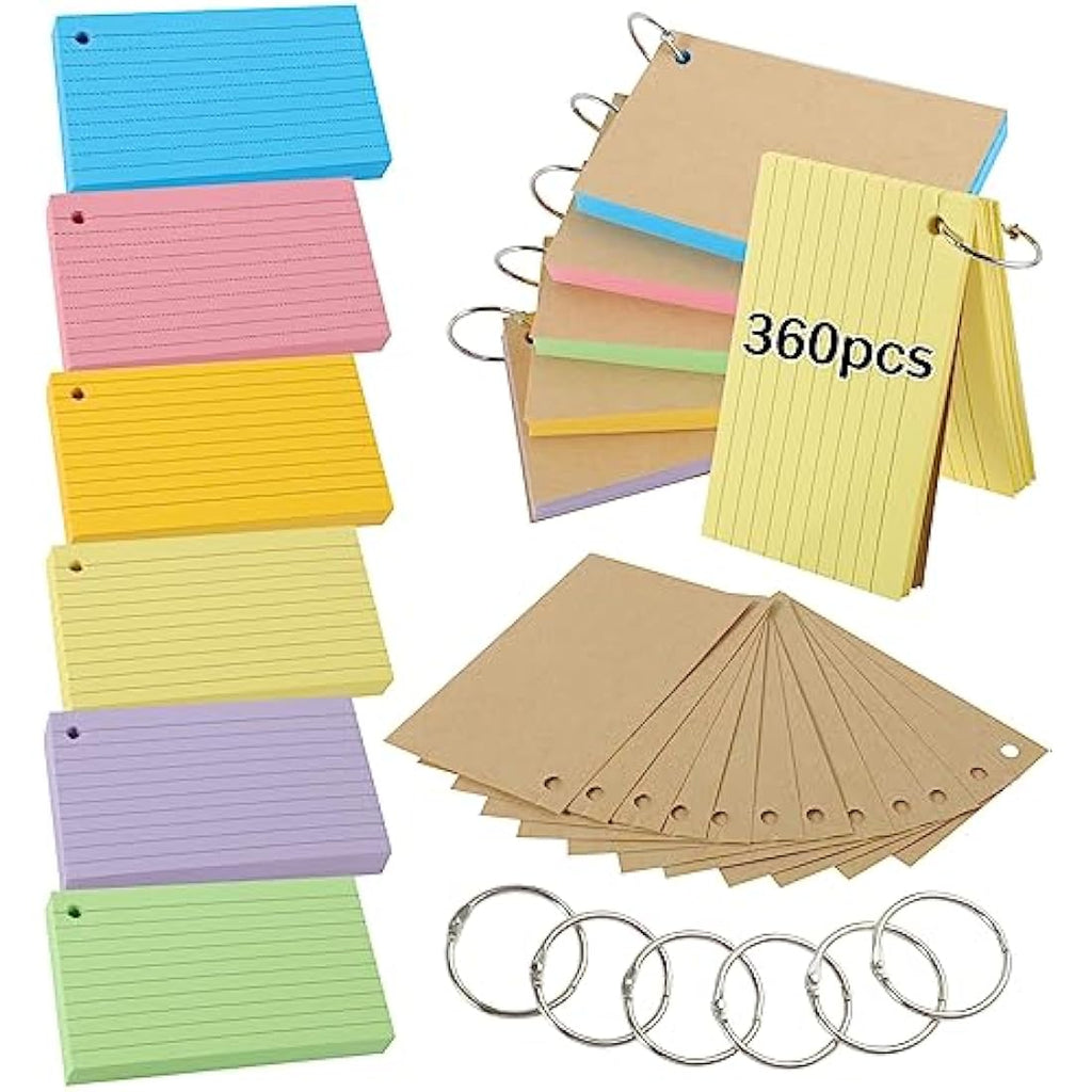 Jolof Store 360 PCS Ruled Index Cards – Colored Revision Flash Cards