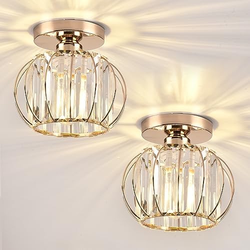 ZYDTRIP Modern Crystal Ceiling Light – Rose Gold Semi Flush Mount (2 Pack)