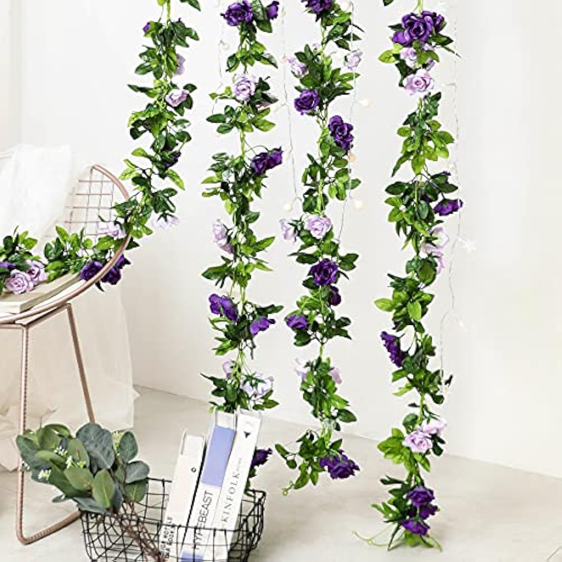 Veryhome 3PCS Artificial Purple Rose Flower Garland | 7.9FT Silk Floral Vines