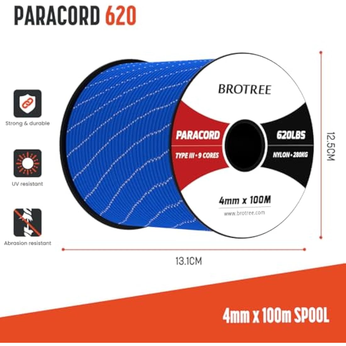 Brotree 4mm 9-Strand Nylon Paracord – 100M Reflective Parachute Cord