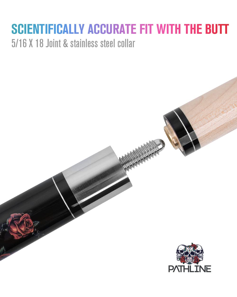 Pathline PL518 Pool Cue Stick | 58" Canadian Maple Skull Design