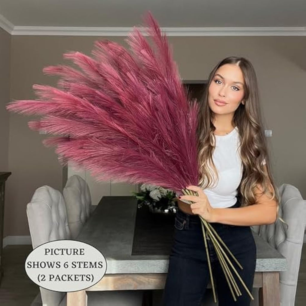 VOULUX Fuchsia Pink Artificial Pampas Grass – 115cm Tall Faux Silk Stems