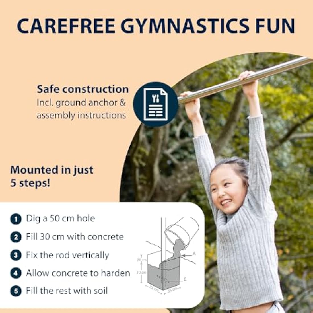 HUDORA Double Gymnastics Bar – Adjustable Outdoor Steel Fitness Bar