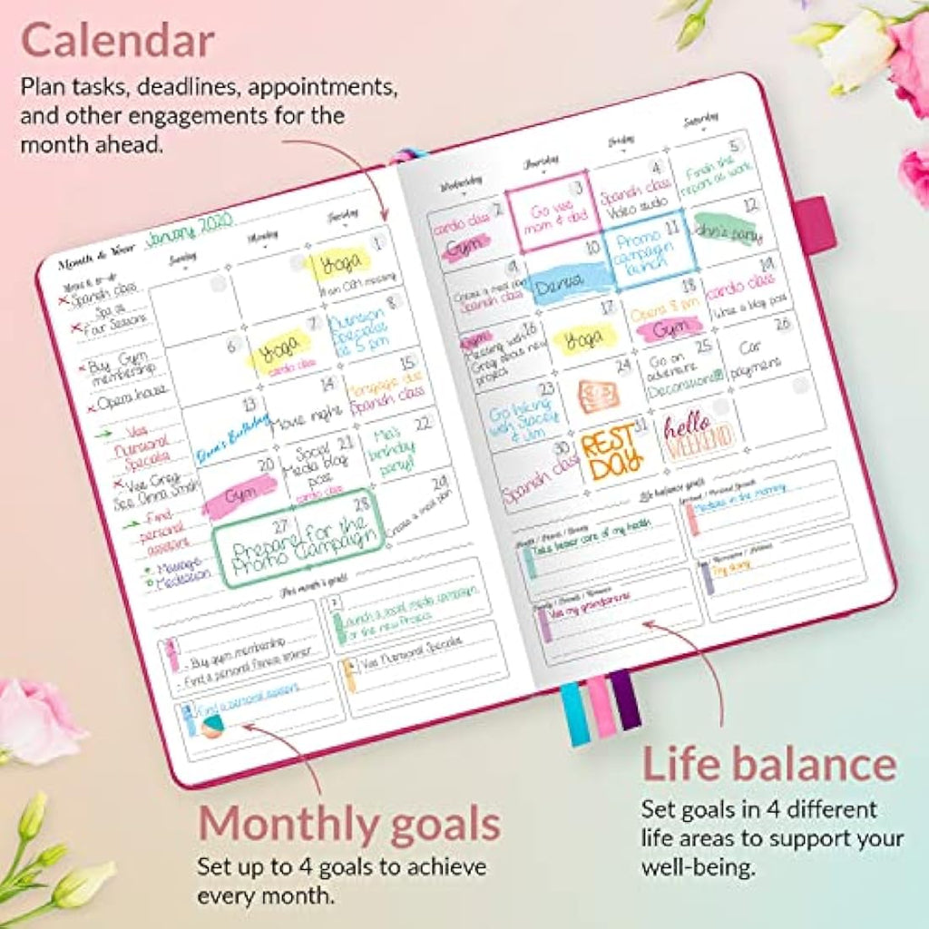 GoGirl Undated Weekly Planner – Compact Goal Journal & Organizer, Hot Pink