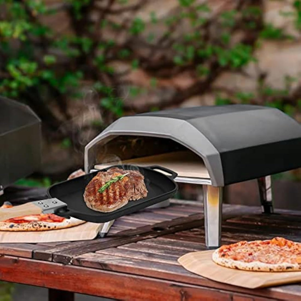 Mimiuo Cast Iron Griddle Pan – Rectangular Sizzler with Wood Handle