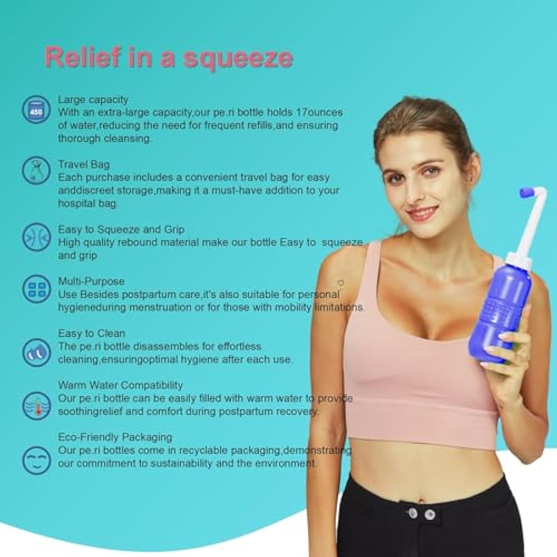 Jolof Store Portable Bidet – 450ml Pink Peri Bottle for Postpartum Care