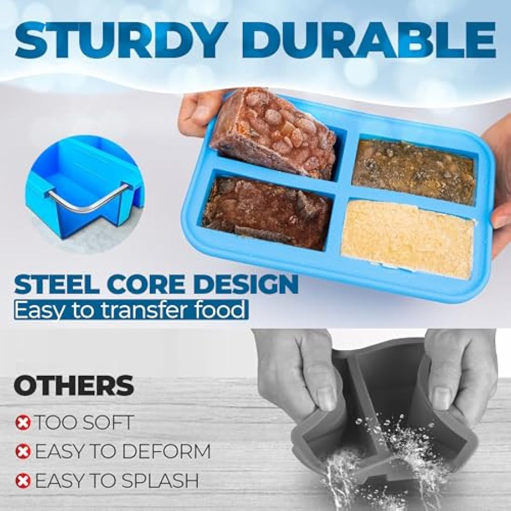 Ozwen Silicone Soup Freezer Tray with Lid – 1-Cup Meal Prep Moulds, 2-Pack