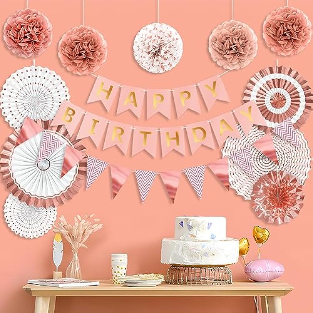 Wonsta Rose Gold Reusable Birthday Decorations Kit – Eco-Friendly Party Set