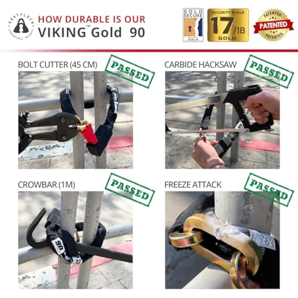 Seatylock Viking Heavy Duty Bike Chain Lock – 90cm Hardened Steel