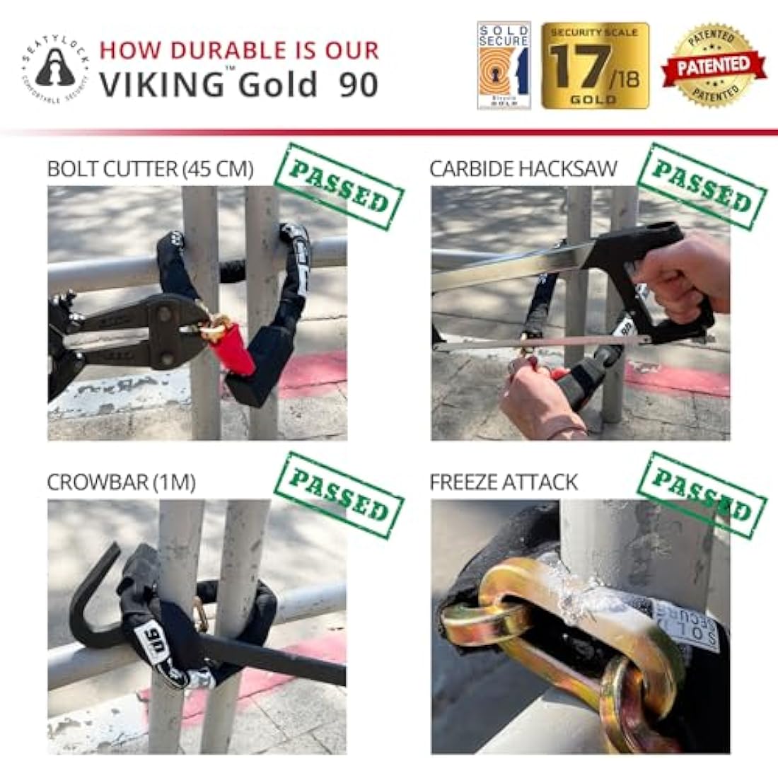 Seatylock Viking Heavy Duty Bike Chain Lock – 90cm Hardened Steel