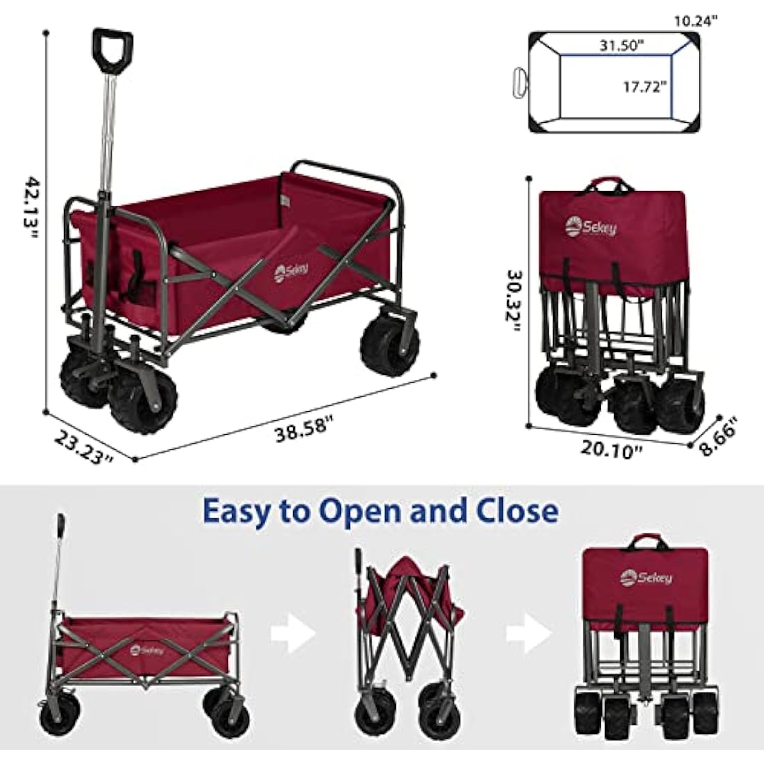 Sekey Heavy-Duty Folding Wagon | All-Terrain Beach Cart, 440lb Capacity