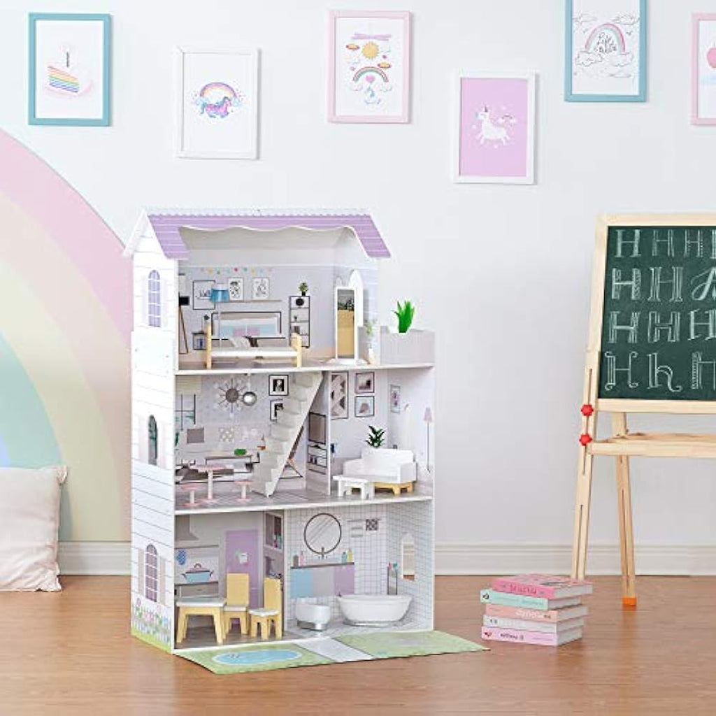 Olivia's Little World 3-Story Wooden Doll House with 16 Accessories