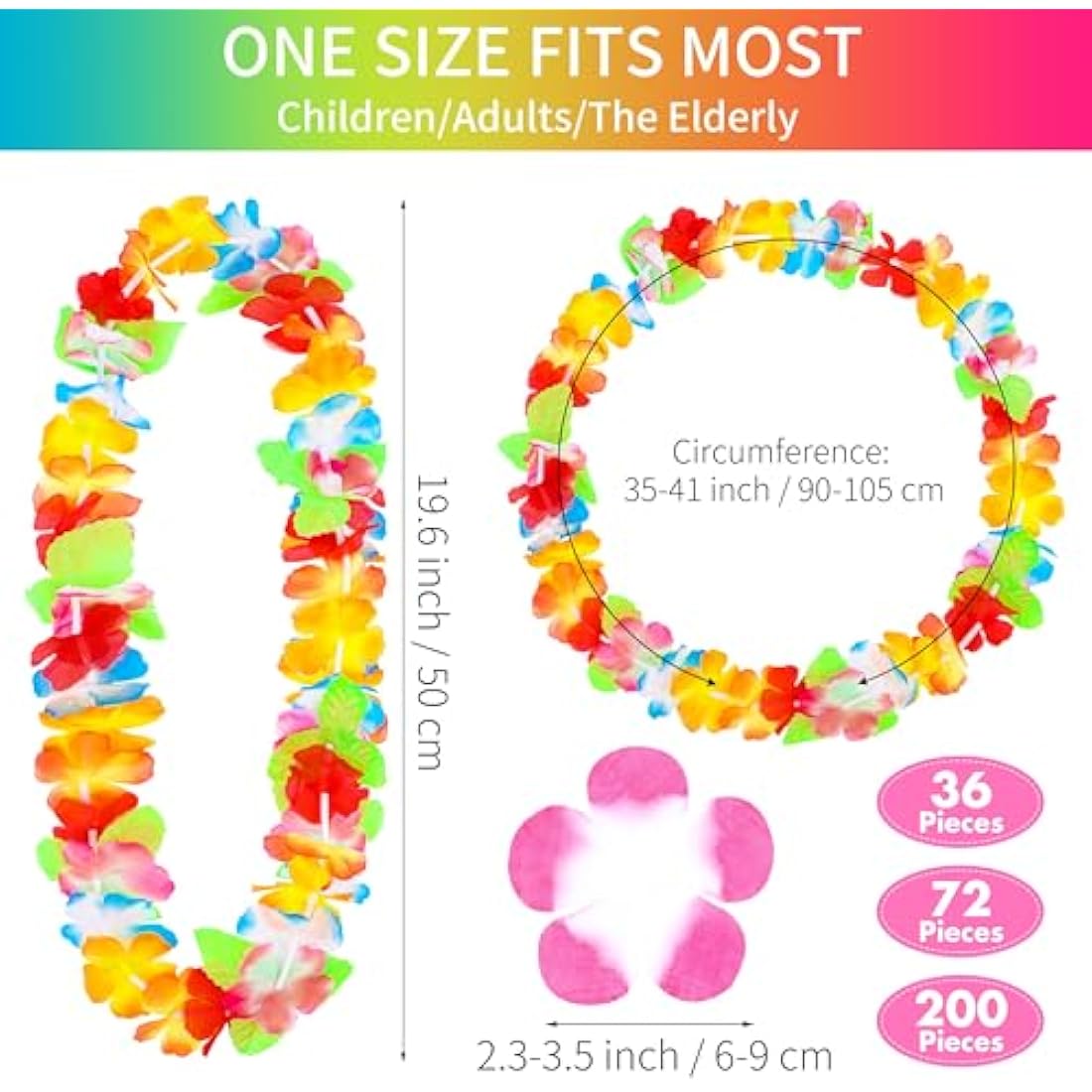 Ruisita Hawaiian Leis | 72-Piece Luau Flower Necklaces in 36 Colors