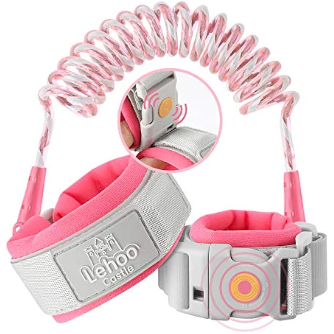Lehoo Castle Toddler Safety Reins | Anti Lost Wrist Link with Lock - Pink