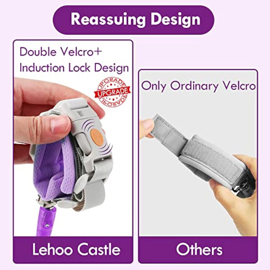 Lehoo Castle Toddler Reins | Anti Lost Wrist Link with Safety Lock - Purple