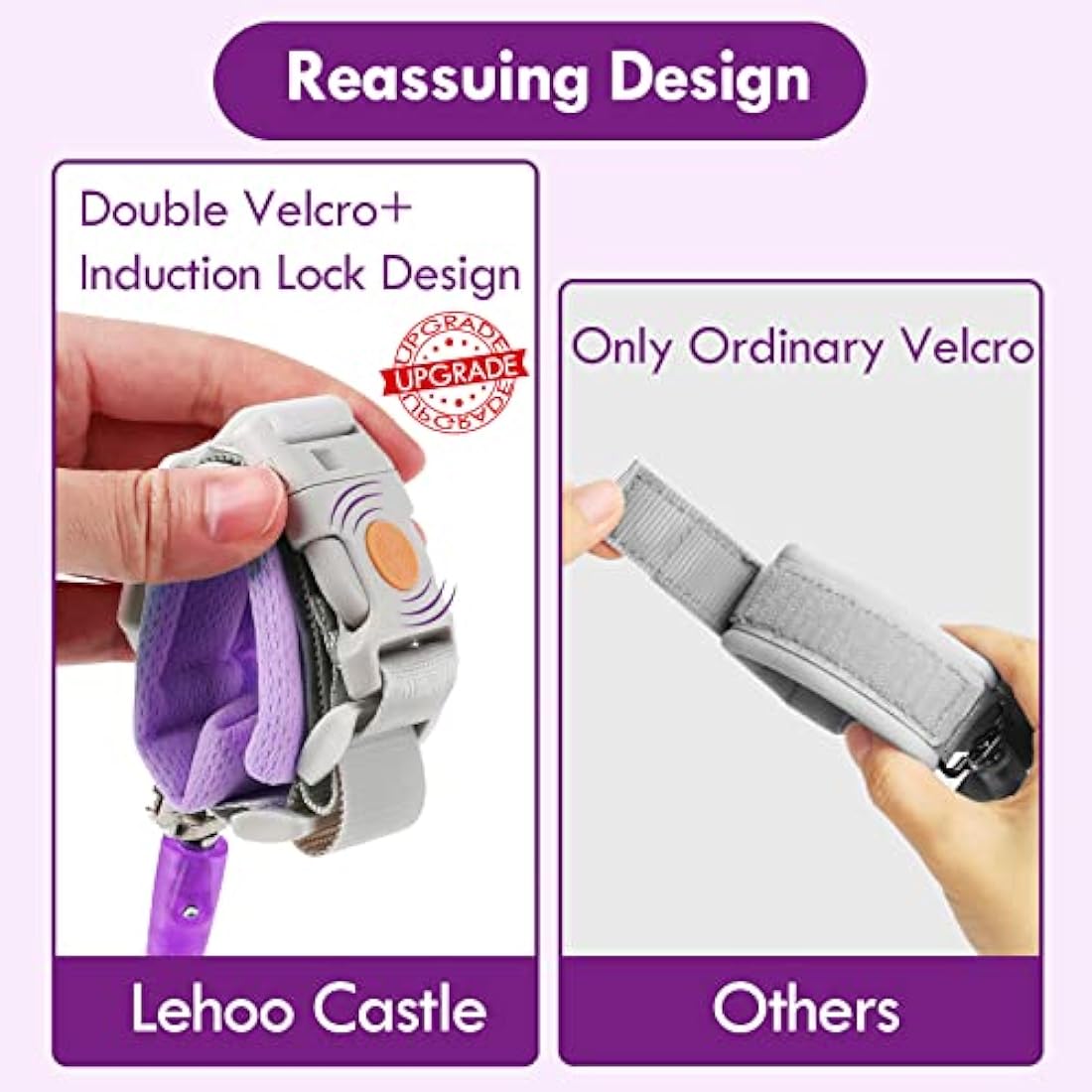 Lehoo Castle Toddler Reins | Anti Lost Wrist Link with Safety Lock - Purple