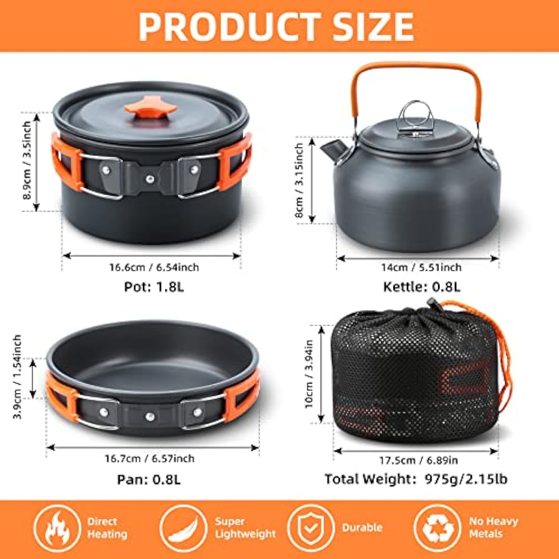 Lixada 16pcs Camping Cookware Kit – Anodized Aluminum Mess Set for 1-2