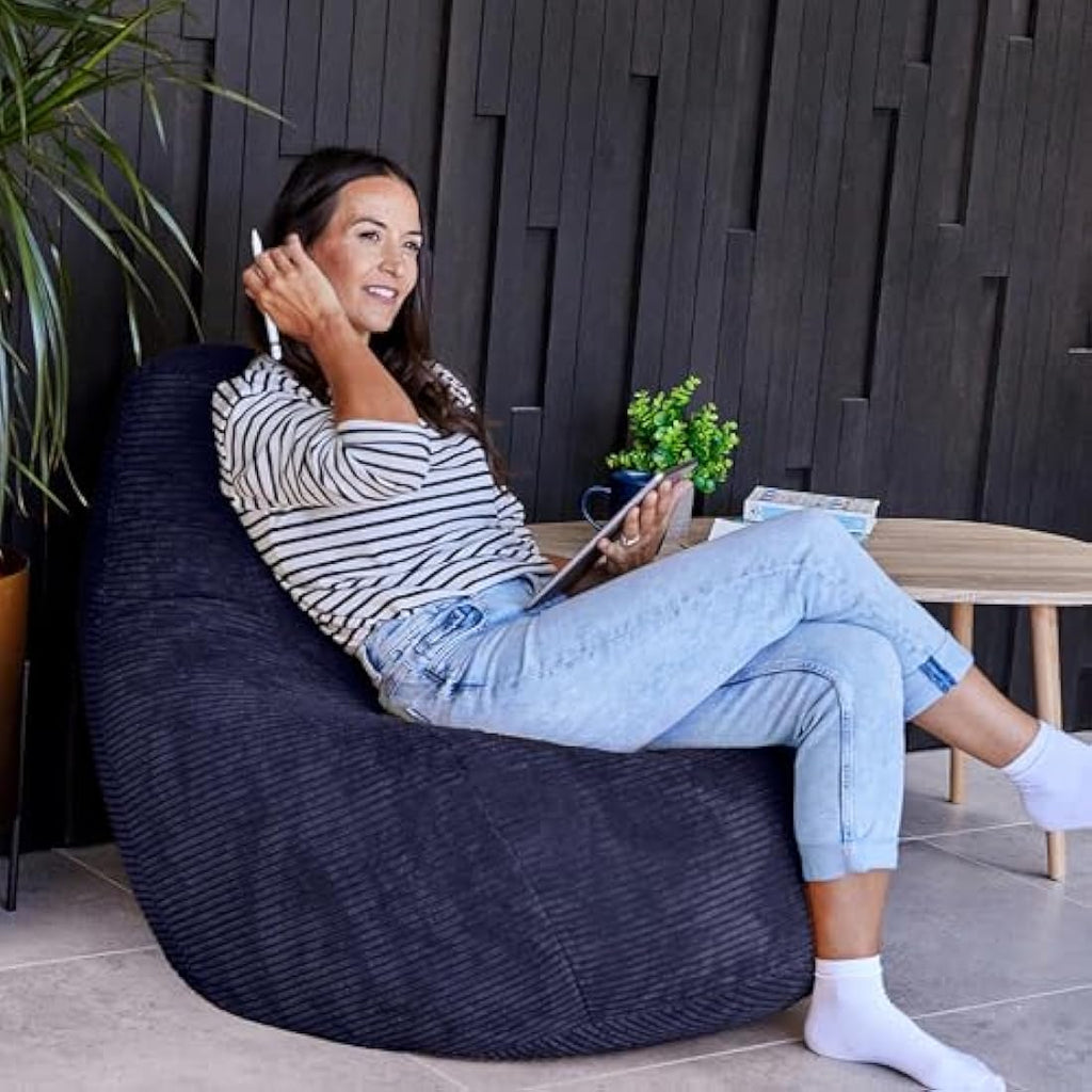 Icon Dalton Corduroy Recliner Bean Bag Chair - Navy Blue - Large Adult