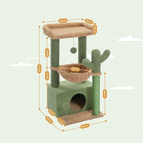 PAWZ Road Cactus Cat Tree with Large Condo and Hammock – 79cm Green