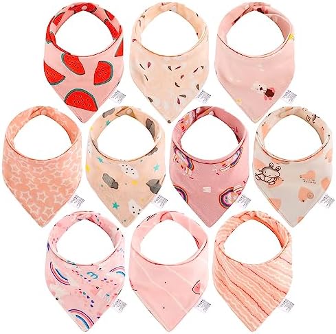 Baby Bandana Dribble Bibs | 10-Pack Absorbent Cotton Bibs