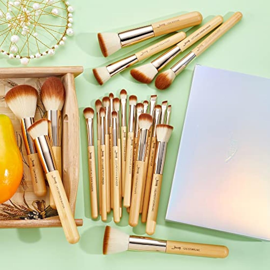 Jessup 25pcs Professional Bamboo Makeup Brush Set | Vegan & Cruelty-Free