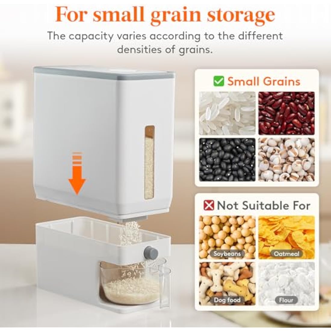 Lifewit Rice Dispenser 25.4 Lbs – Airtight Grain Storage Container, White