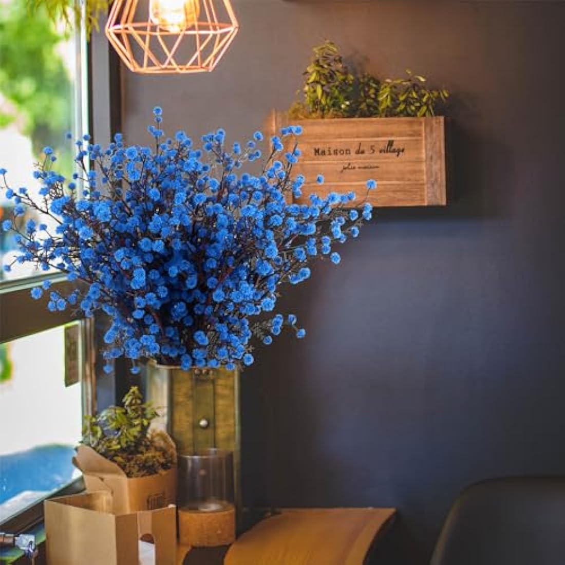 Blue Baby's Breath Artificial Flowers – 4 PCS Real Touch PU