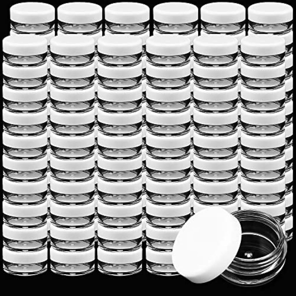 PINGEUI 100 Pcs 5ml Cosmetic Pots – Clear Plastic Sample Jars with Lids