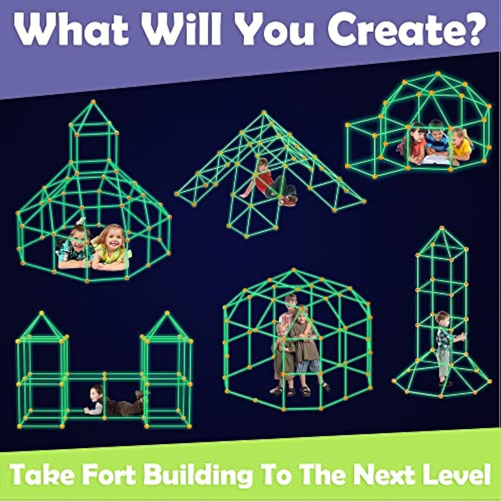 Jolof Store 130 Pcs Glow in the Dark Fort Building Kit – Kids STEM Toy