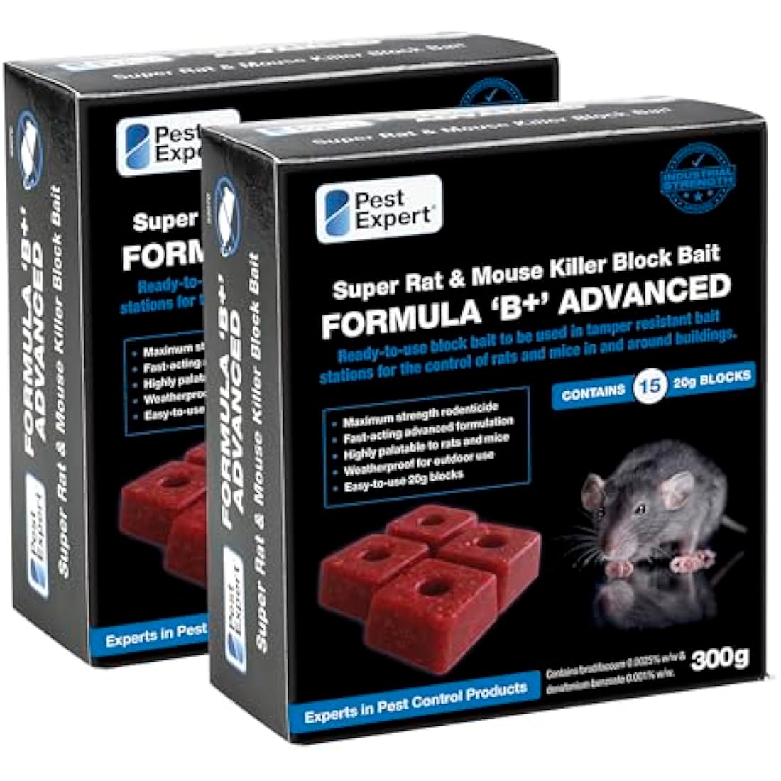 Pest Expert Formula B+ Rat & Mouse Killer | Brodifacoum Bait Blocks 600g