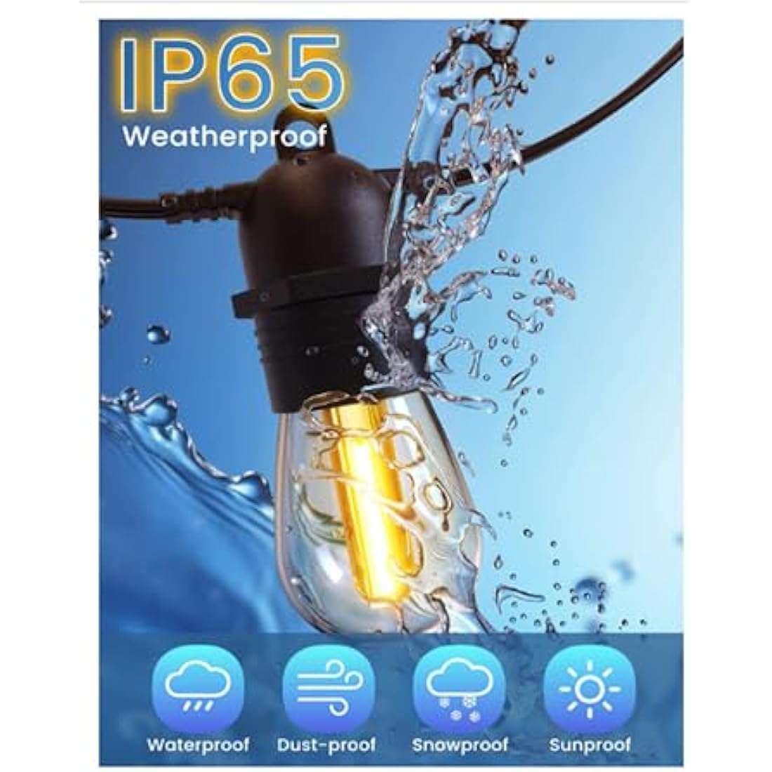 GlobaLink 101FT LED Outdoor String Lights | IP65 Waterproof Festoon