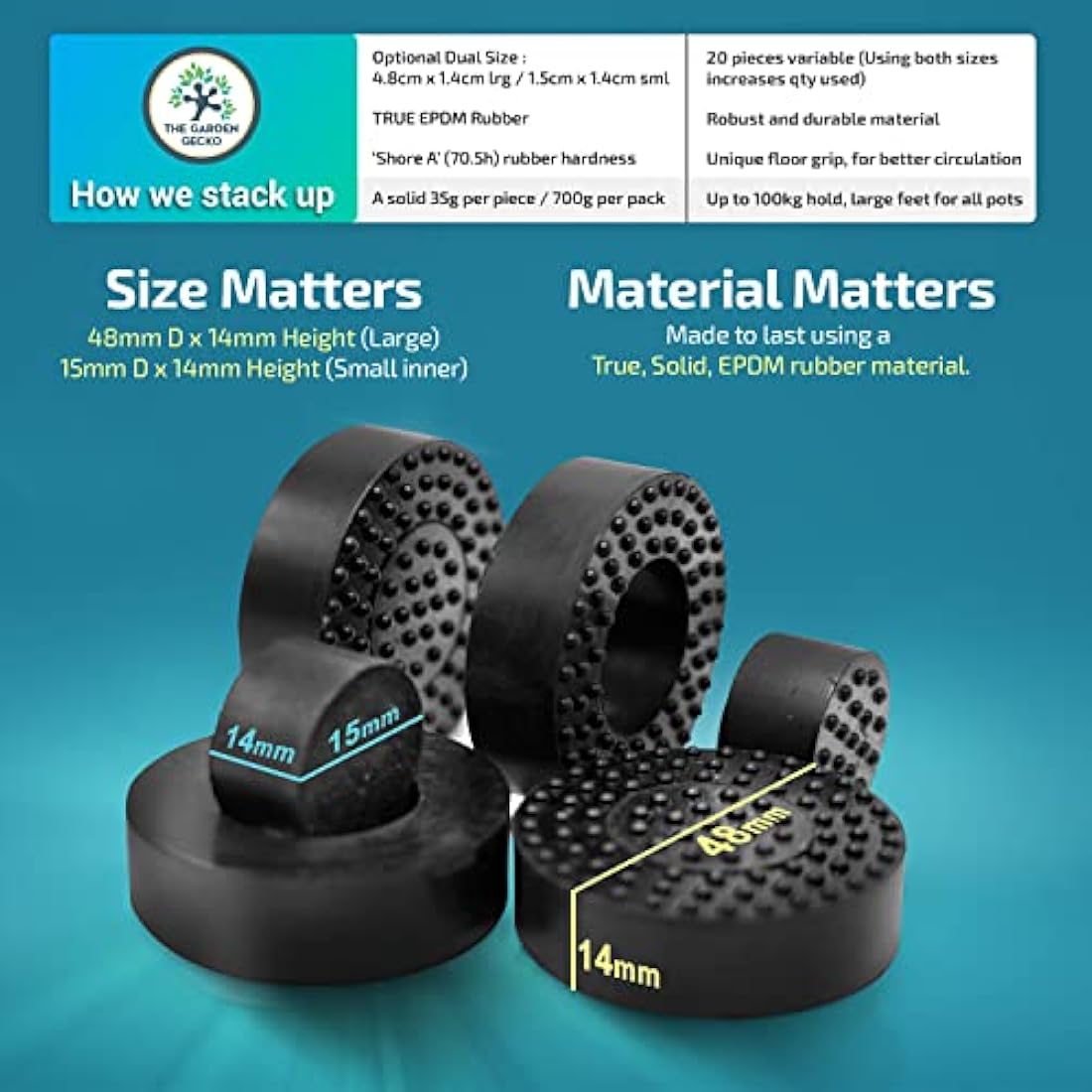 The Garden Gecko Invisible Pot Feet – 20 Pack EPDM Rubber Plant Risers